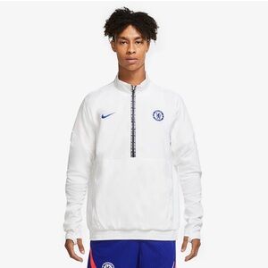 Nike White Chelsea Half-Zip Performance Jacket with Blue Accents